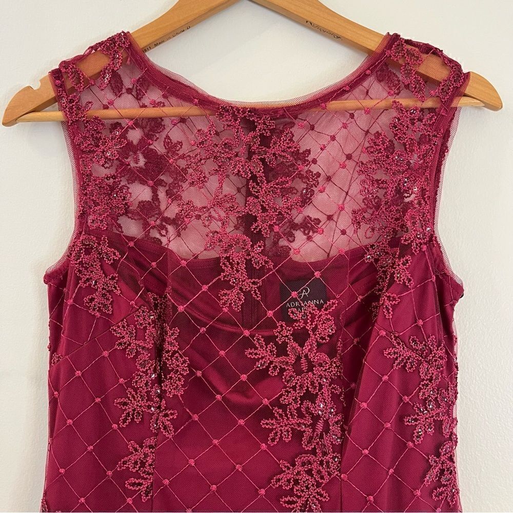 Adrianna Papell Sequin Embroidered Sheath Dress With Sheer Neckline, Pink, 4 NWT - Picture 10 of 14